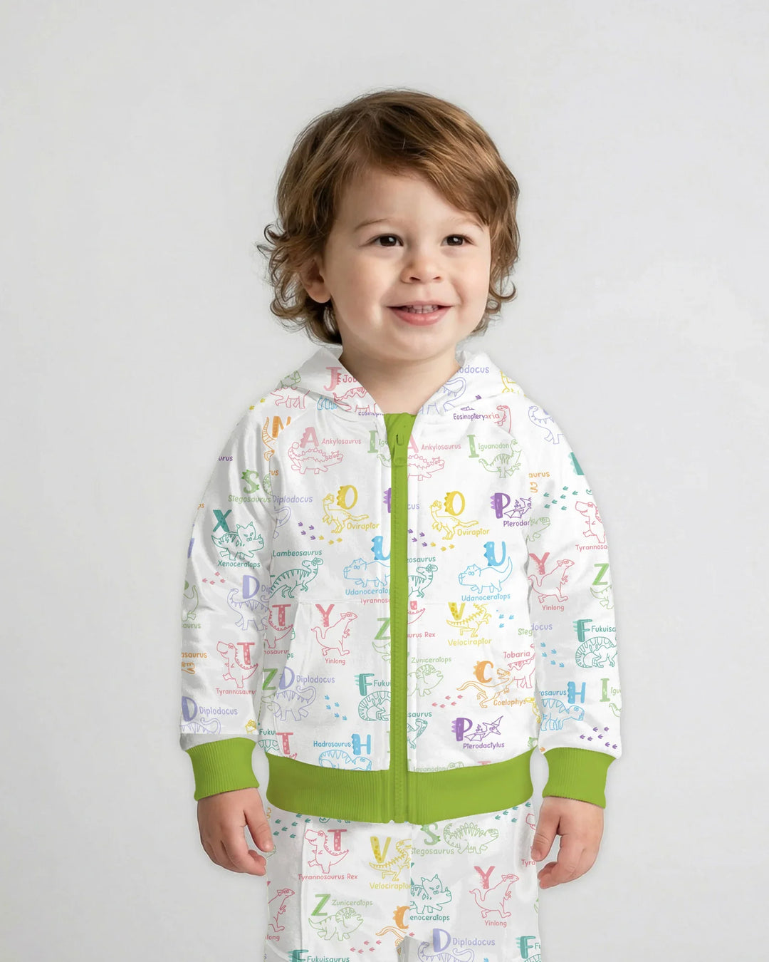 Dino Alphabet ABC Kapuzenpullover aus Bambus mit Reißverschluss