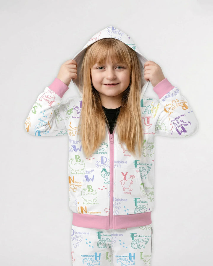 Dino Alphabet ABC Kapuzenpullover aus Bambus mit Reißverschluss