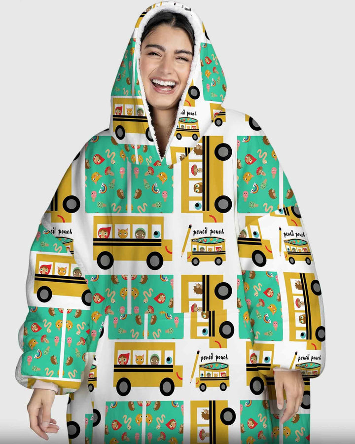 School Bus Adventures Bamboo Blanket Hoodie