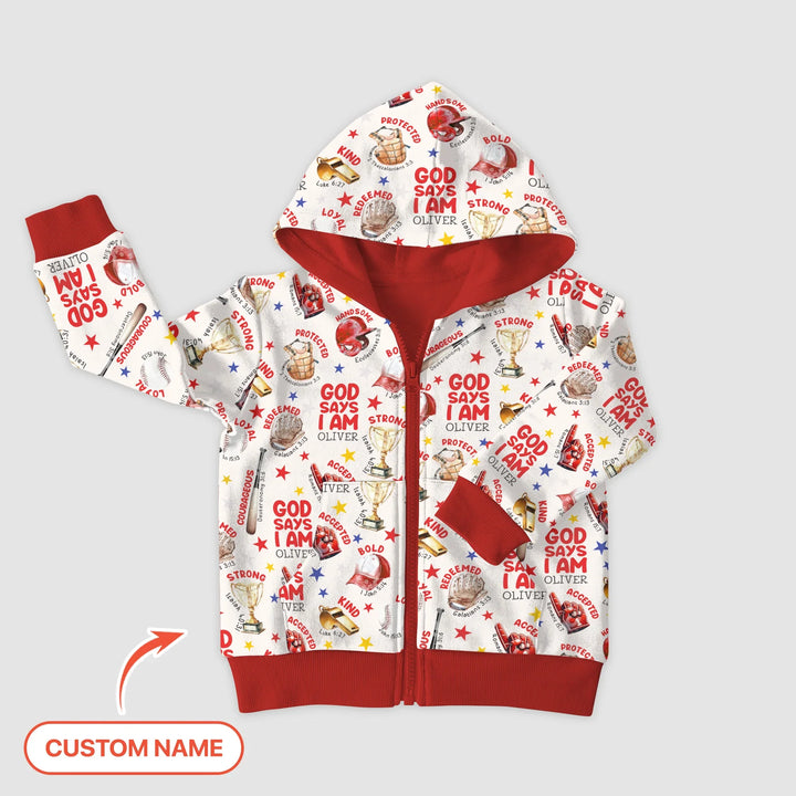 Baseball God Says I Am Custom Name Bamboo Zip Hoodie
