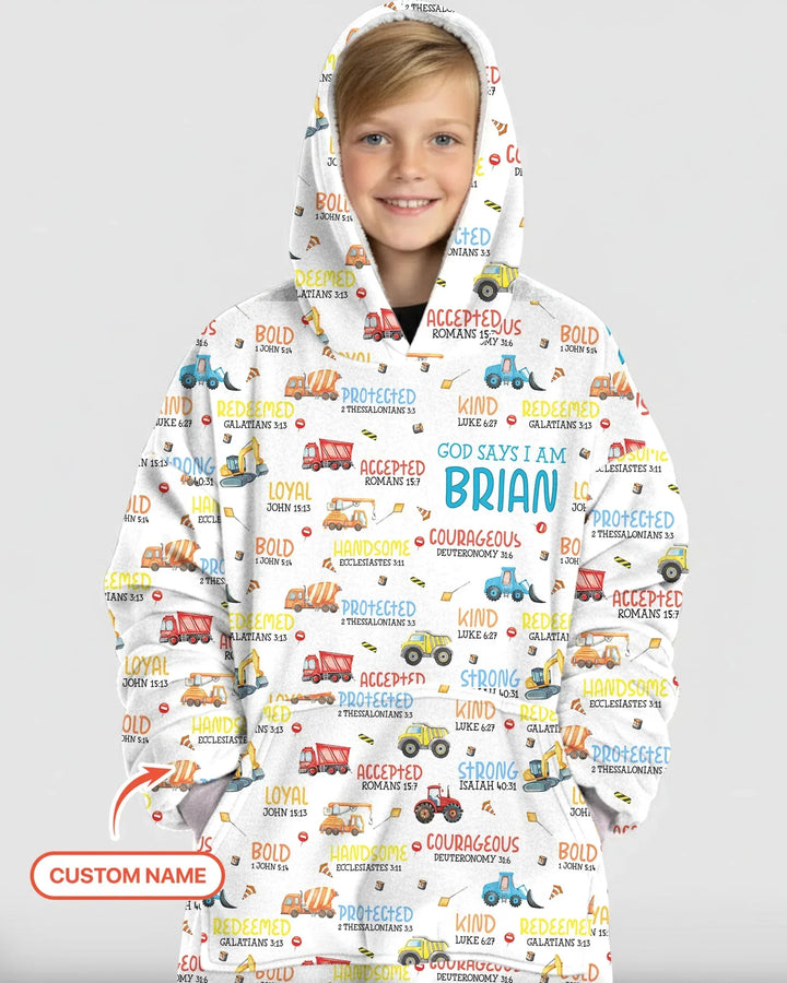 Personalisierter "God Says I Am Little Builder" Bambus-Decken-Hoodie