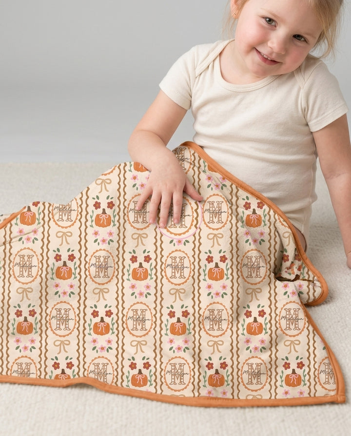 Custom Name Pumpkin Cottage Bamboo Blanket