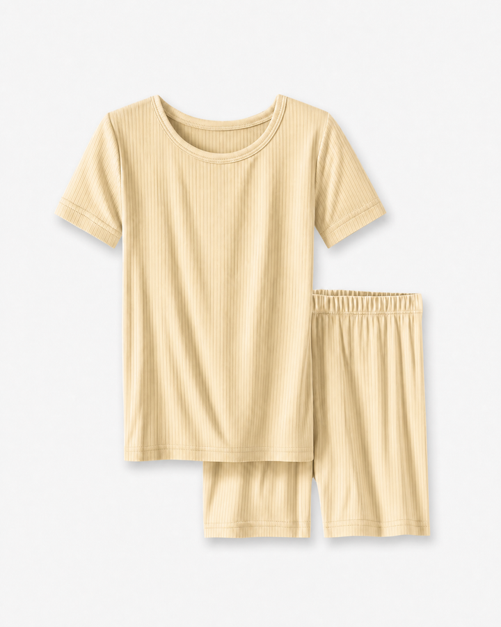 Ribbed Bamboo Two Piece Short Sleeve Short Pajama Set