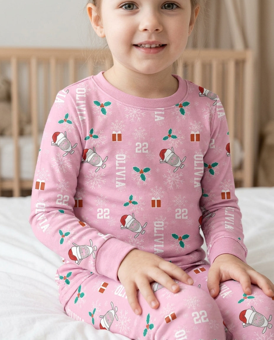 Custom Name Hockey Holiday Bamboo Two Piece Long Sleeve Pajama Set