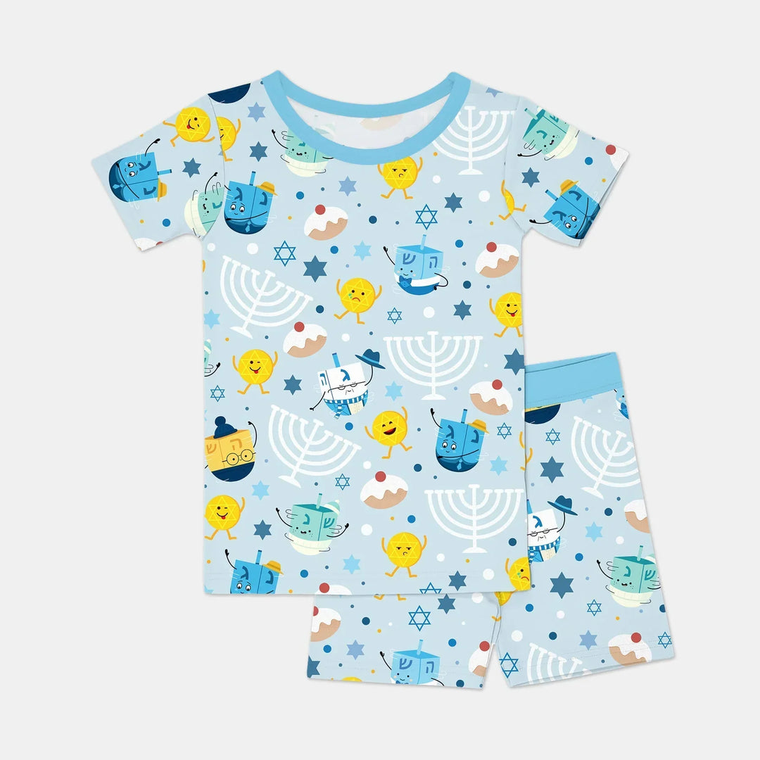 Hanukkah Little Dreidel Family Bamboo Two Piece Short Sleeve Shorts Pajama Set