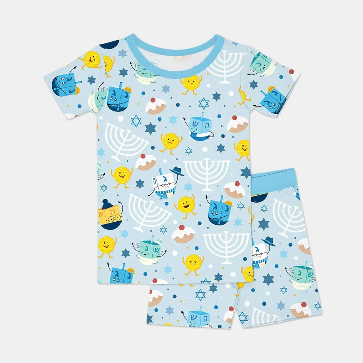 Hanukkah Little Dreidel Family Bamboo Two Piece Short Sleeve Shorts Pajama Set