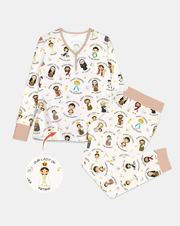 Betet für uns, Familien-Pyjama-Set aus Bambus für Damen