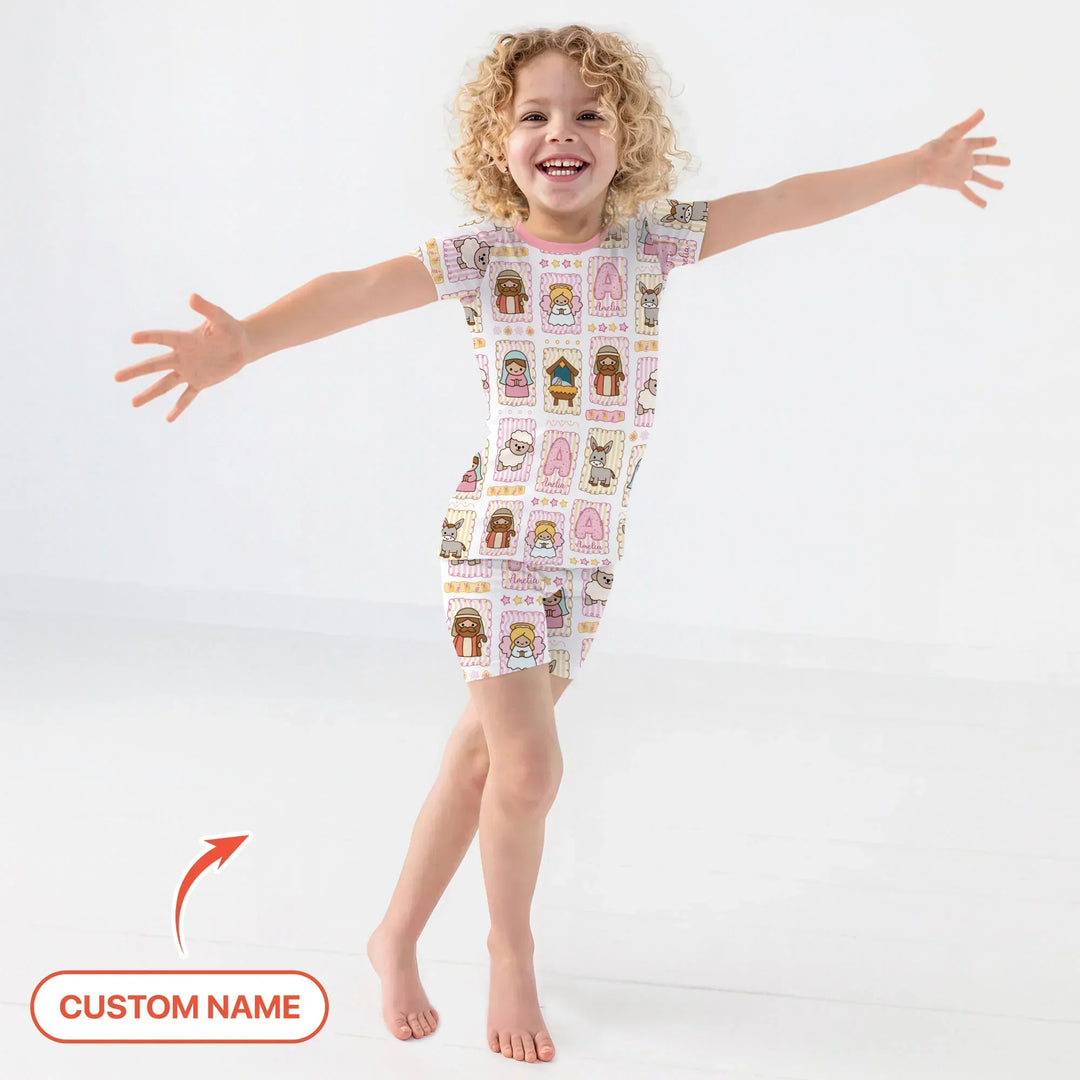 Zweiteiliges Pyjama-Set mit kurzen Ärmeln und Shorts im Sommer-Design