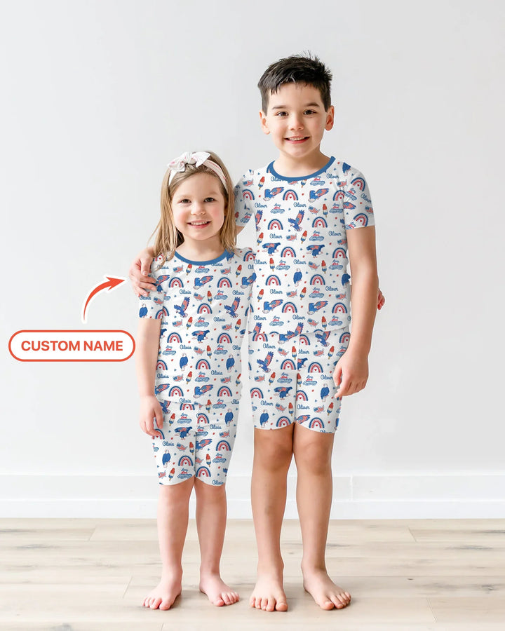 Zweiteiliges Pyjama-Set mit kurzen Ärmeln und Shorts im Sommer-Design