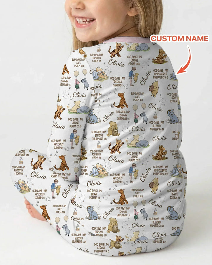 Custom Name God Says I Am Classic Bear Bamboo Two Piece Long Sleeve Pajama Set