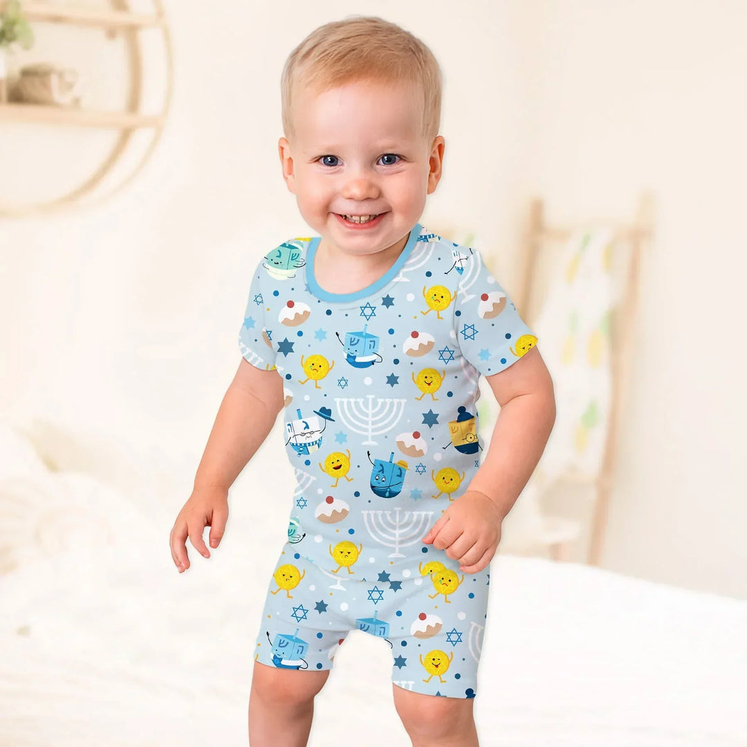Hanukkah Little Dreidel Family Bamboo Two Piece Short Sleeve Shorts Pajama Set