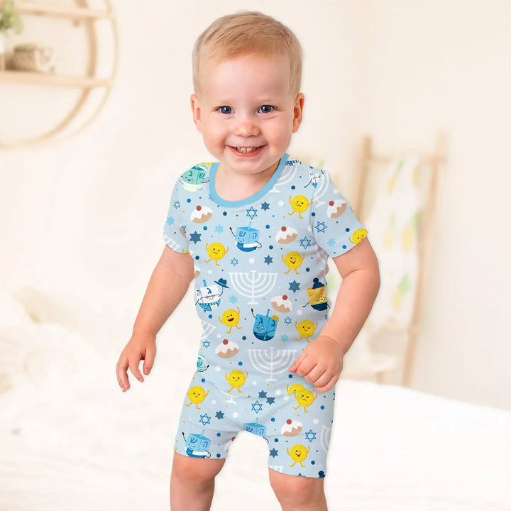 Hanukkah Little Dreidel Family Bamboo Two Piece Short Sleeve Shorts Pajama Set