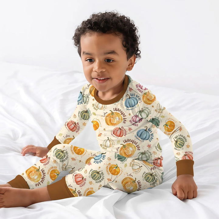 Christian Thanksgiving Two Piece Long Sleeve Pajama Set , Christian Thanksgiving Two Piece Long Sleeve Pajama Set - 12-18M / Chocolate Brown