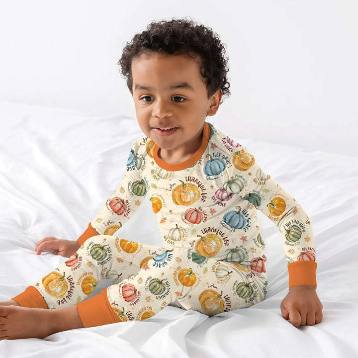 Christian Thanksgiving Two Piece Long Sleeve Pajama Set , Christian Thanksgiving Two Piece Long Sleeve Pajama Set - 12-18M / Chocolate Brown