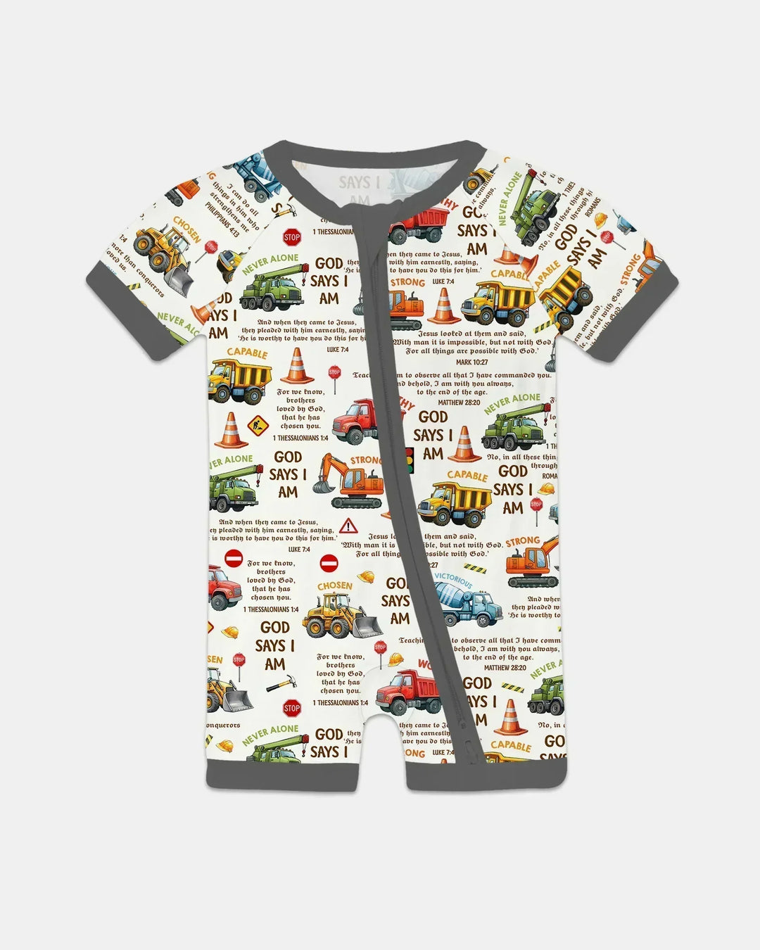 Bible Verse Construction Trucks Bamboo Shorty Zippy