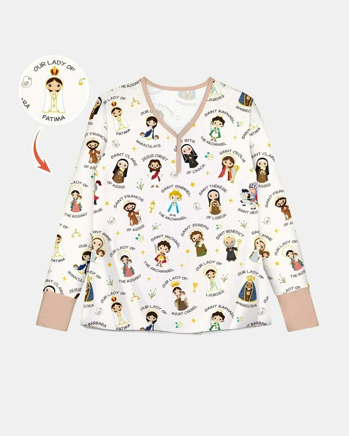 Betet für uns, Familien-Pyjama-Set aus Bambus für Damen