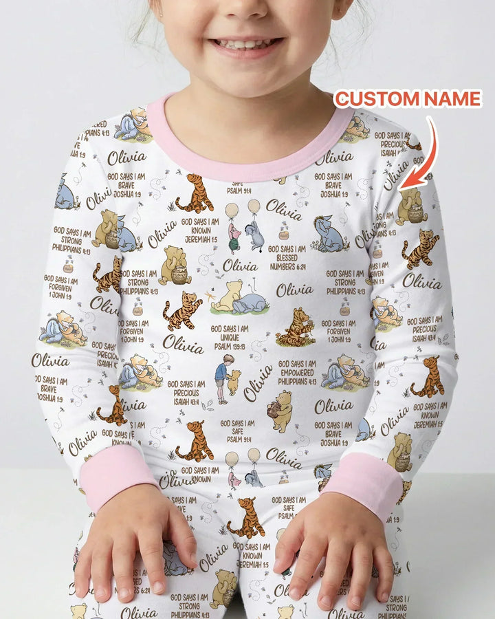 Custom Name God Says I Am Classic Bear Bamboo Two Piece Long Sleeve Pajama Set