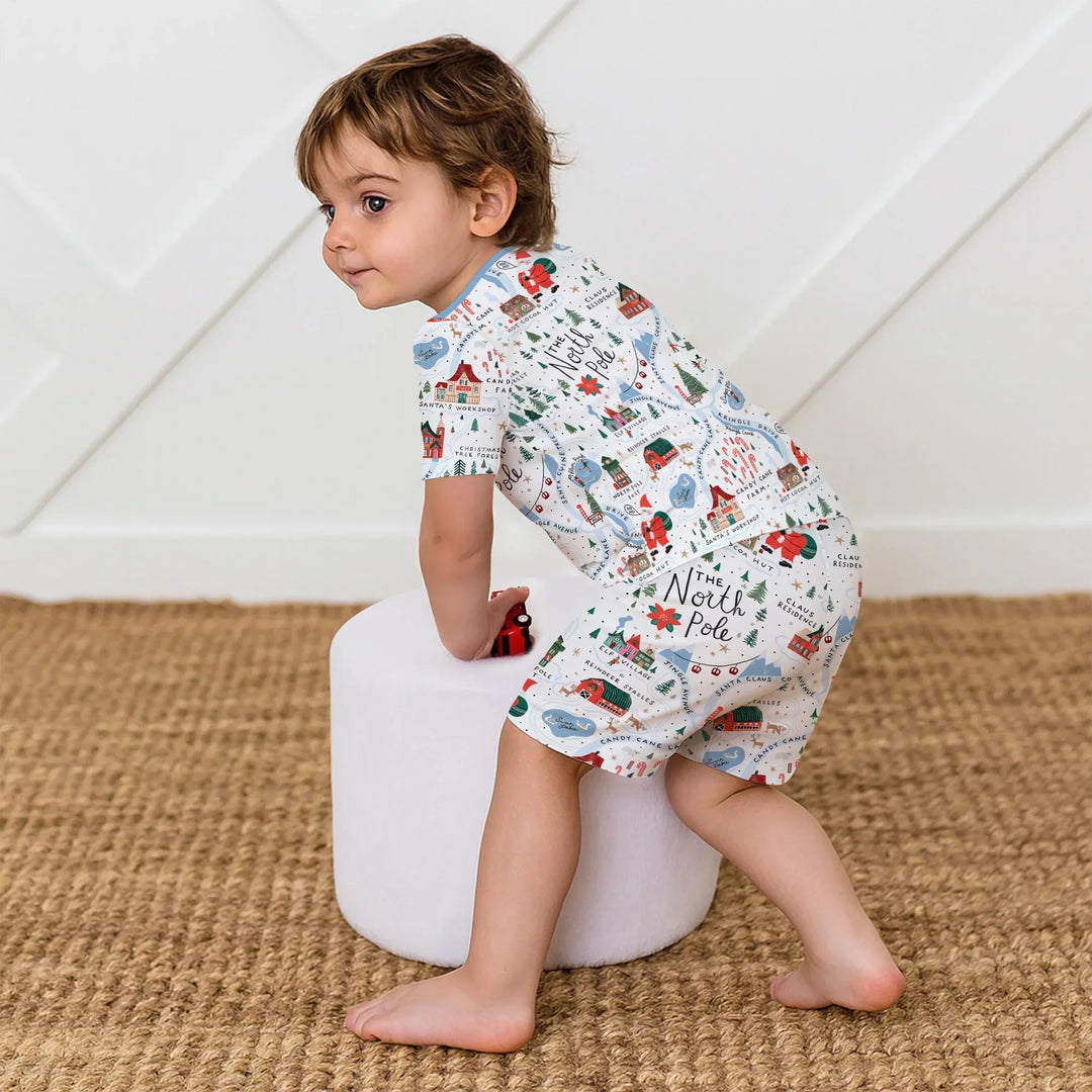 The North Pole Map Two Piece Short Sleeve Shorts Pajama Set , The North Pole Map Two Piece Short Sleeve Shorts Pajama Set - 12-18M