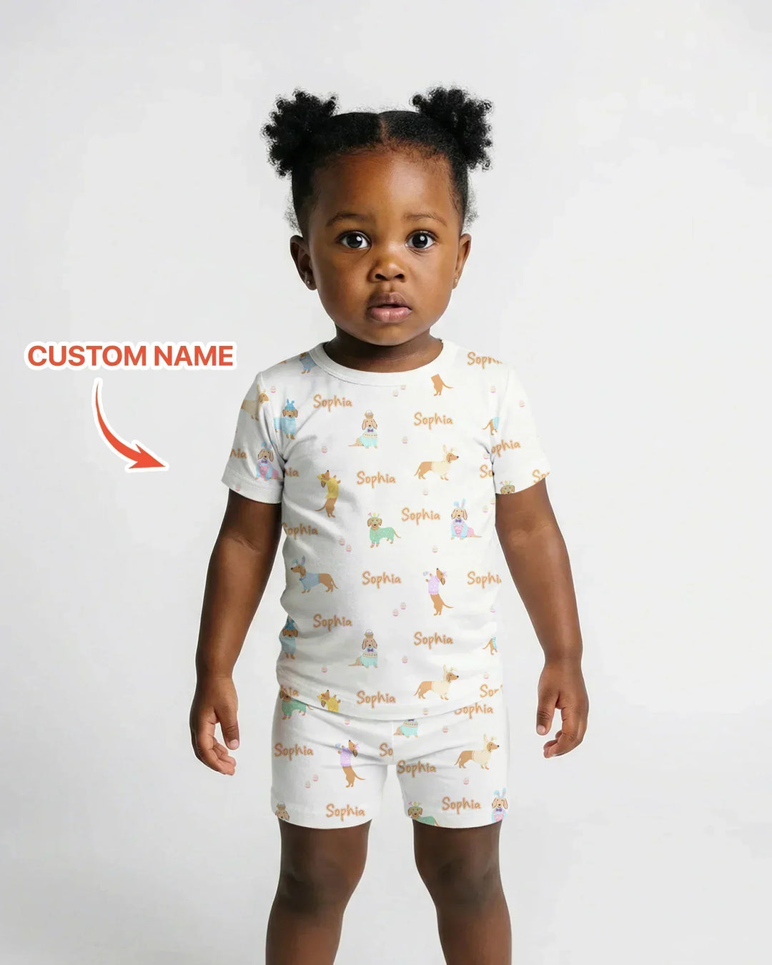 Custom Name Easter Dachshund Bamboo Two Piece Short Sleeve Shorts Pajama Set