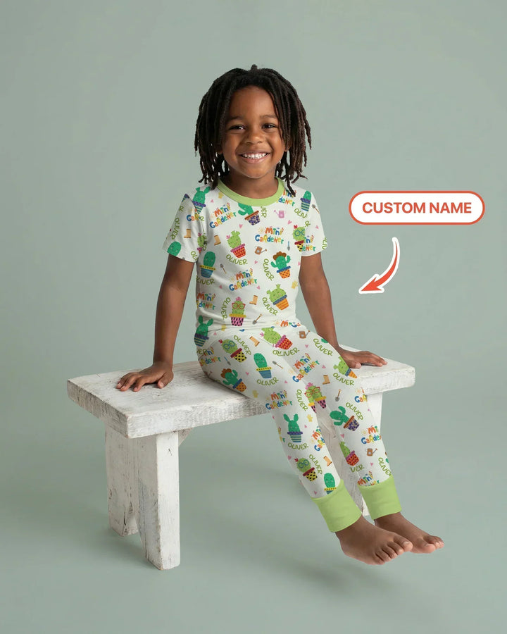 Custom Name Mini Gardener Bamboo Two Piece Short Sleeve Pajama Set