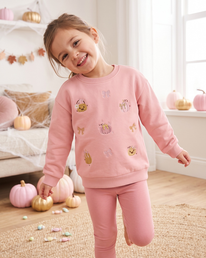 Pink Pumpkin Embroidered Bamboo Crewneck Sweatshirt