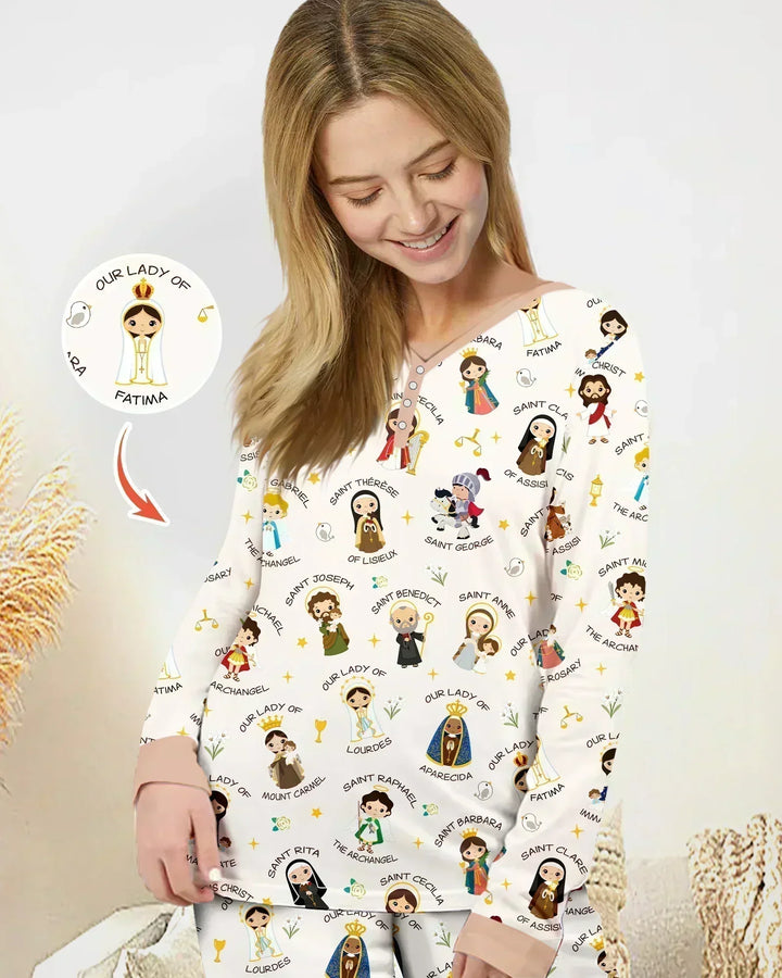 Betet für uns, Familien-Pyjama-Set aus Bambus für Damen