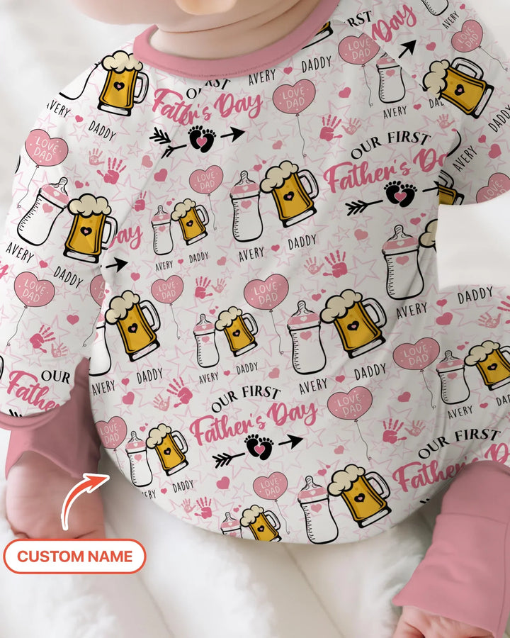 Custom Name First Father's Day Drink Bamboo Convertible Zippy
