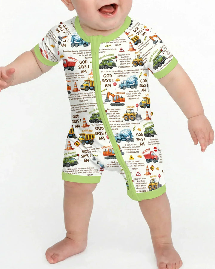 Bible Verse Construction Trucks Bamboo Shorty Zippy