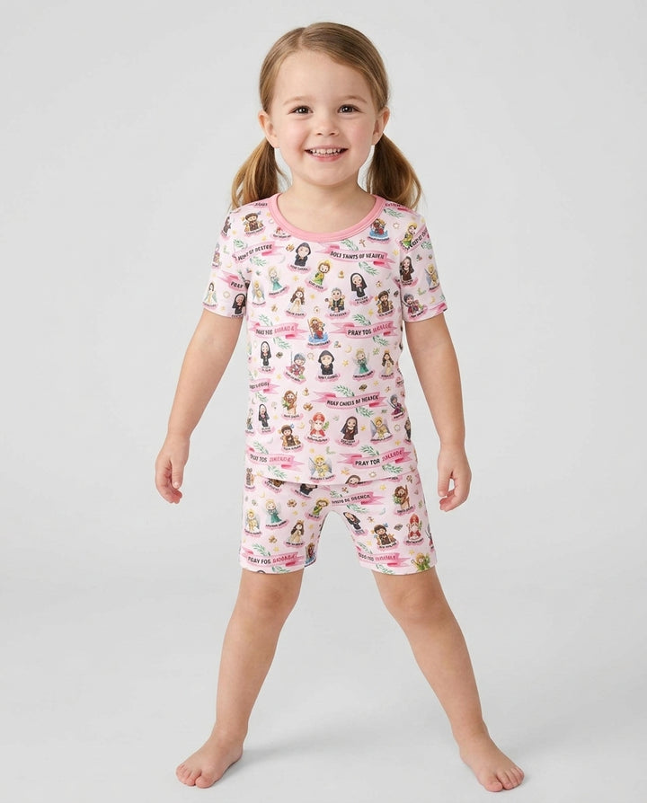 Zweiteiliges Pyjama-Set mit kurzen Ärmeln und Shorts im Sommer-Design