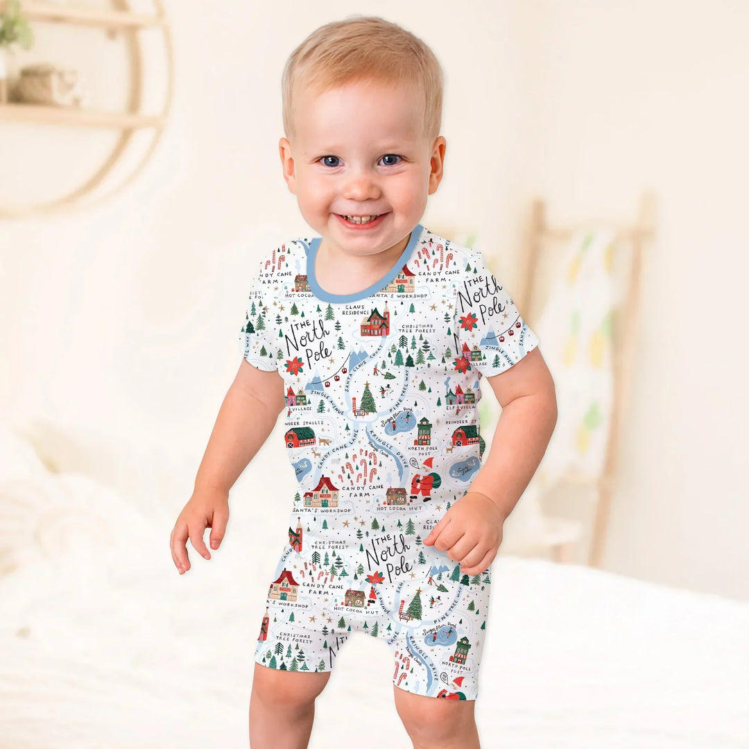 The North Pole Map Two Piece Short Sleeve Shorts Pajama Set , The North Pole Map Two Piece Short Sleeve Shorts Pajama Set - 12-18M