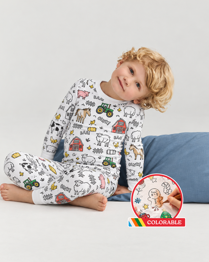 Barnyard Bash Farbiges zweiteiliges Pyjama-Set aus Bambus