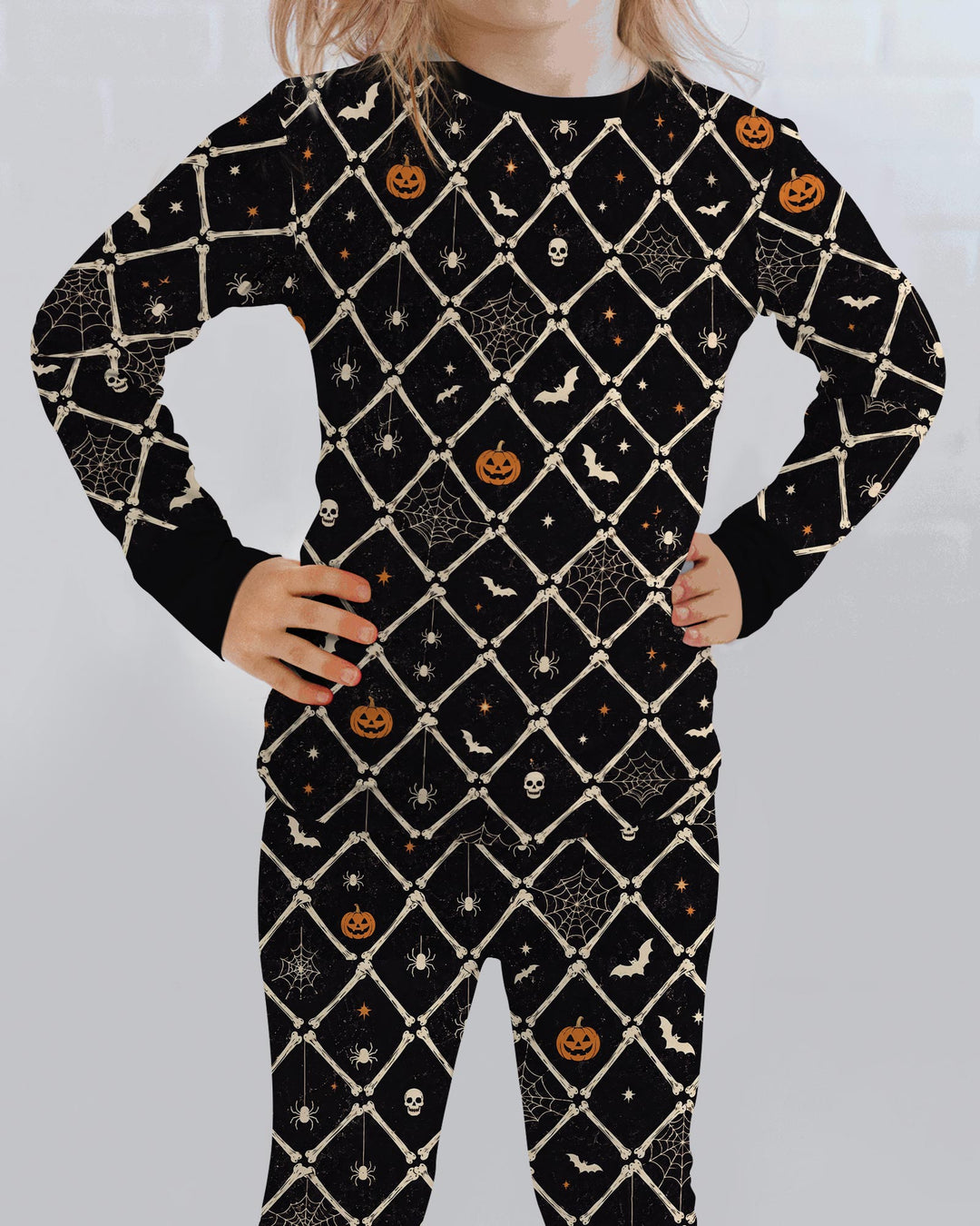 Gothic Skeleton Bones Spooky Halloween Bamboo Two Piece Long Sleeve Pajama Set