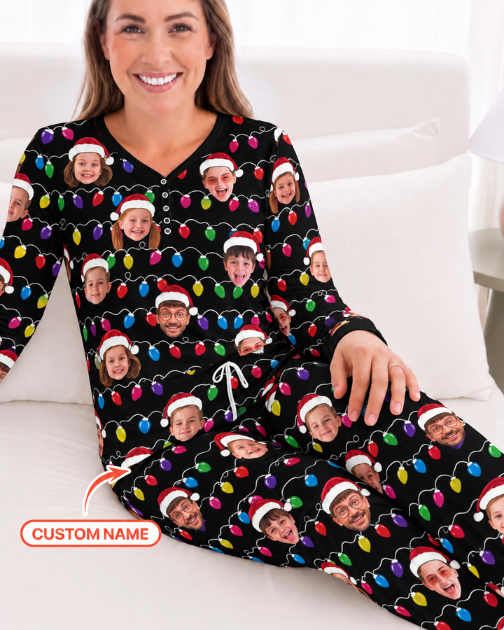 Custom Face Christmas Family Silly Xmas Leds Bamboo Women Pajama Set