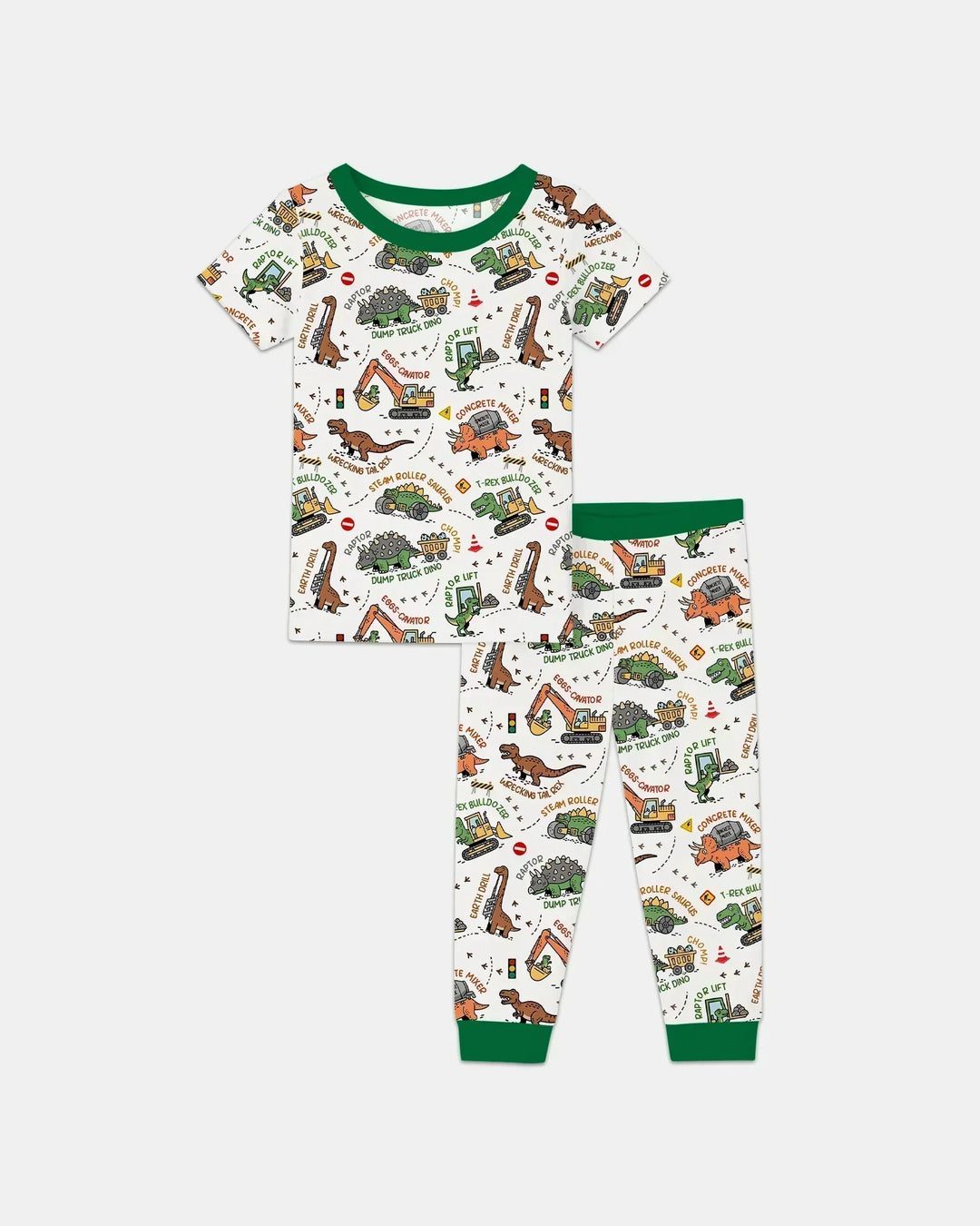 Dinosaur Construction Truck Bamboo Two Piece Short Sleeve Pajama Set