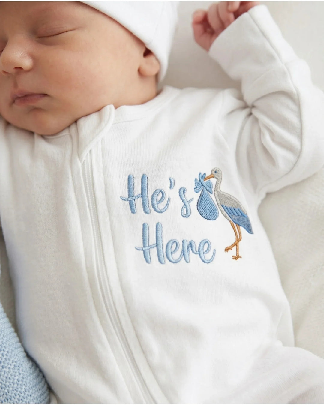 Personalized He's Here Embroidered Bamboo Welcome Home Bundle