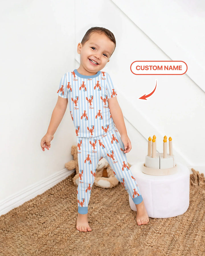 Custom Name Crawfish Beer Season Bamboo Two Piece Short Sleeve Pajama Set