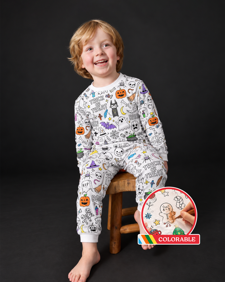 Boo! Colorable Halloween Bamboo Two Piece Long Sleeve Pajama Set