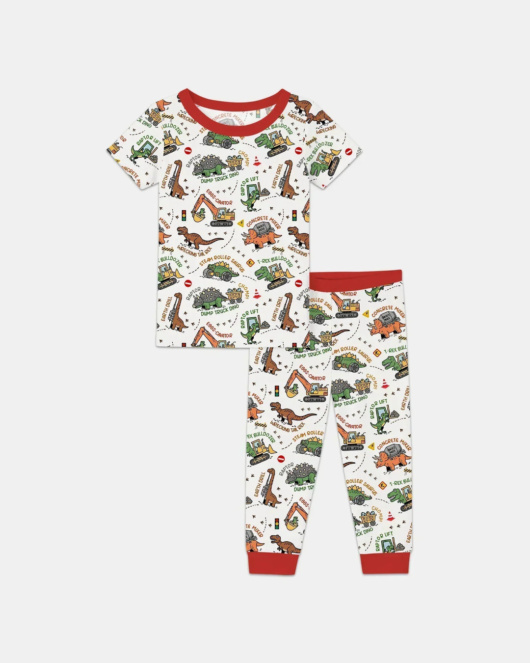 Dinosaur Construction Truck Bamboo Two Piece Short Sleeve Pajama Set