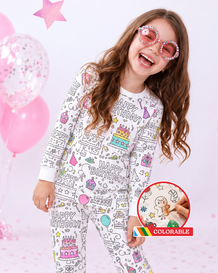 Geburtstagsfeier ausmalbares zweiteiliges Bambus-Pyjama-Set