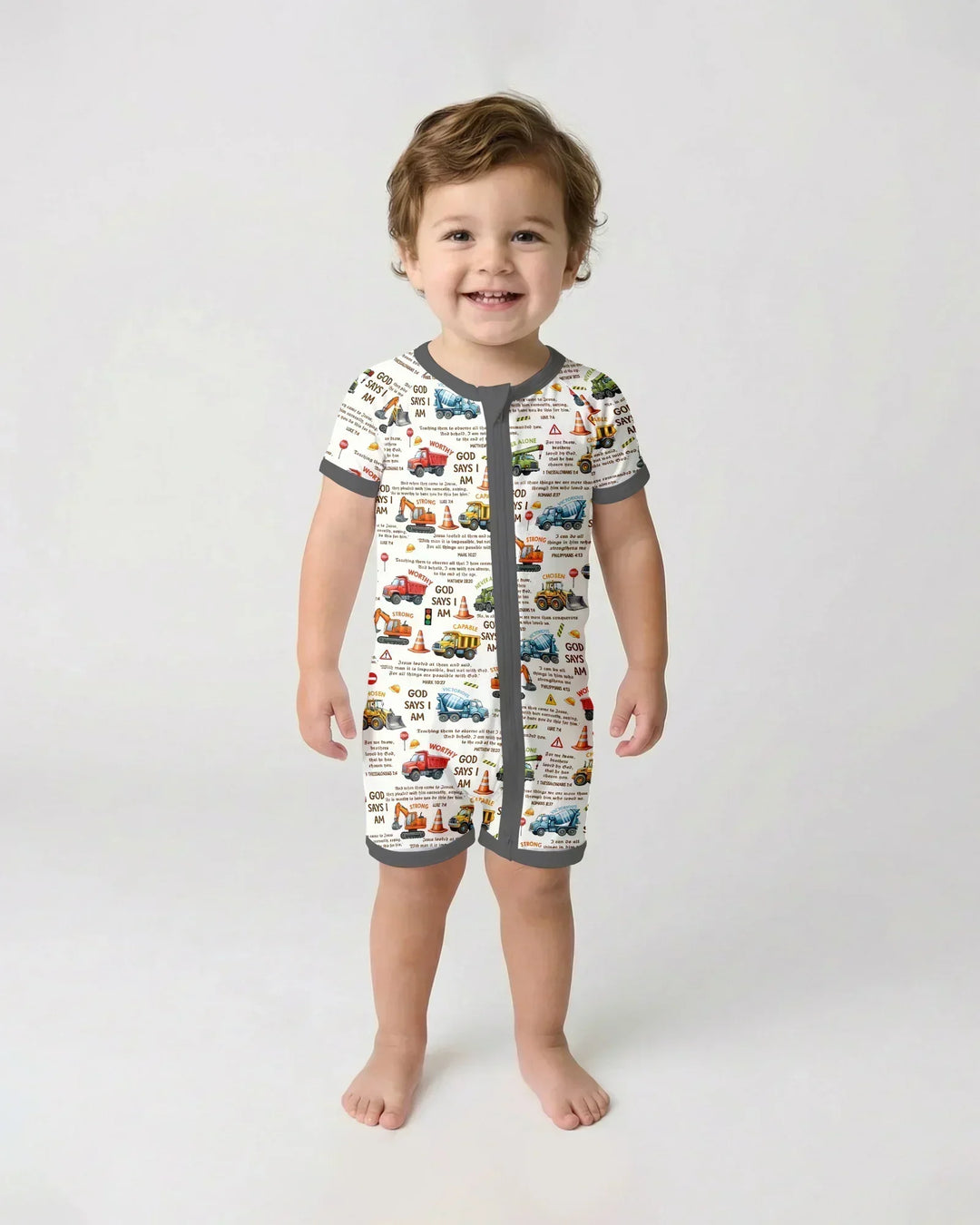 Bible Verse Construction Trucks Bamboo Shorty Zippy