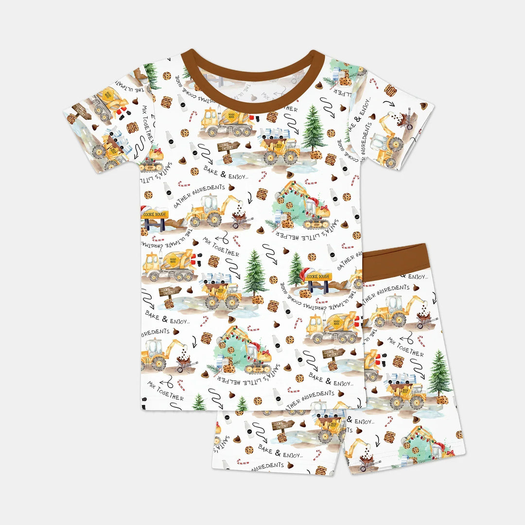Construction Christmas Cookie Bamboo Two Piece Short Sleeve Shorts Pajama Set