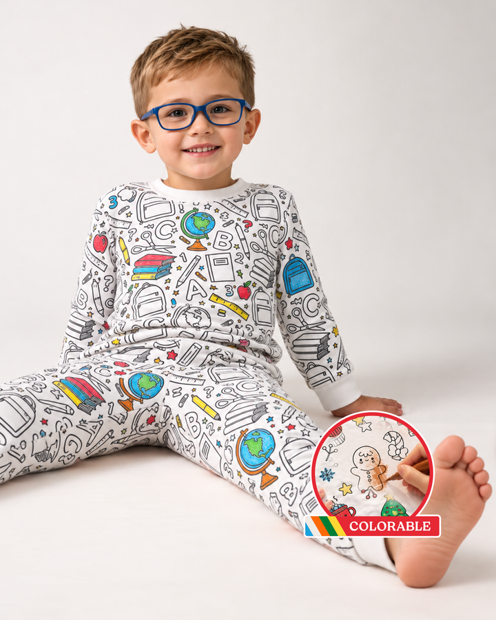 Zweiteiliges Schlafanzug-Set aus Bambus zum Ausmalen für die Schulzeit