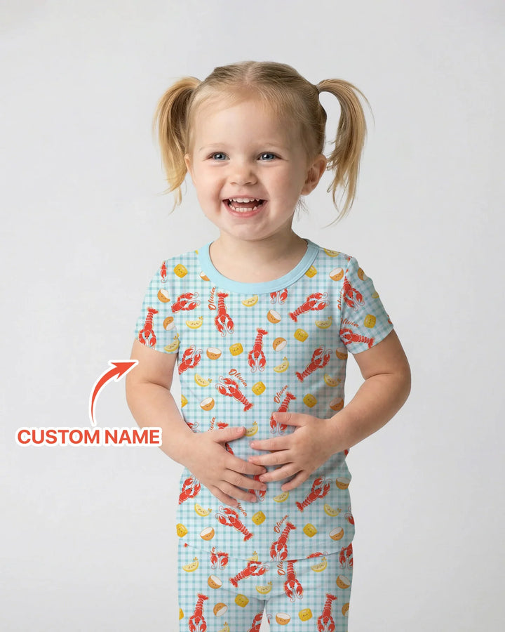 Custom Name Preppy Crawfish Season Bamboo Two Piece Short Sleeve Pajama Set