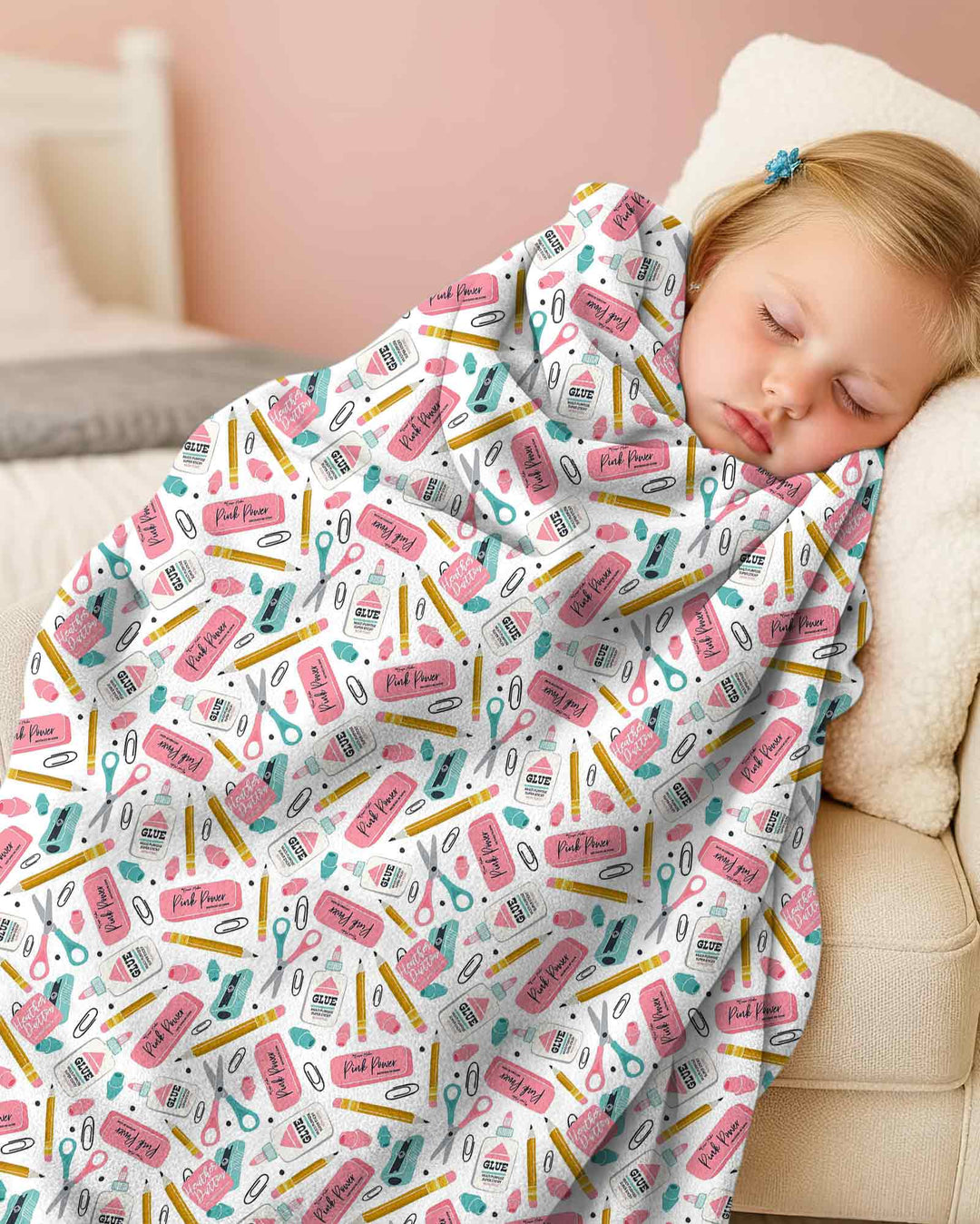 Pink Power School Supplies Bamboo Blanket