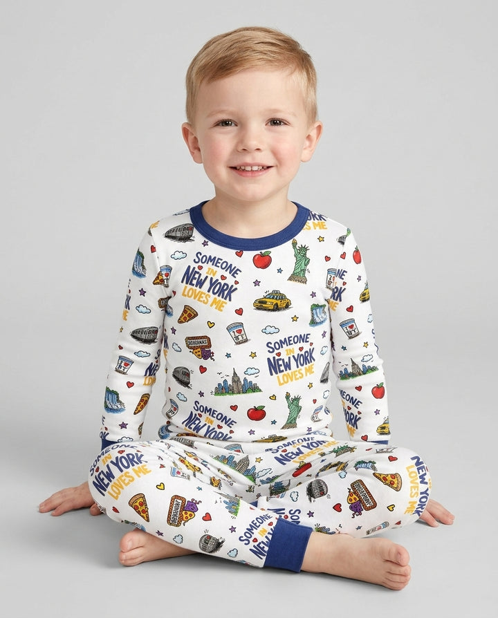 Someone in New York Loves Me Bamboo Two Piece Long Sleeve Pajama Set (P)