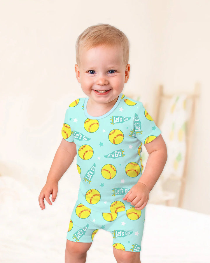 Softball Lovers Bamboo Two Piece Short Sleeve Shorts Pajama Set