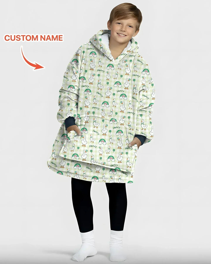 Custom Name Lucky Ducks Bamboo Blanket Hoodie