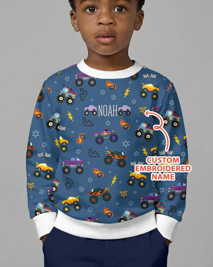 Crewneck-Sweatshirt aus Bambus mit verrücktem Truck-Motiv und individuellem Namens-Stick