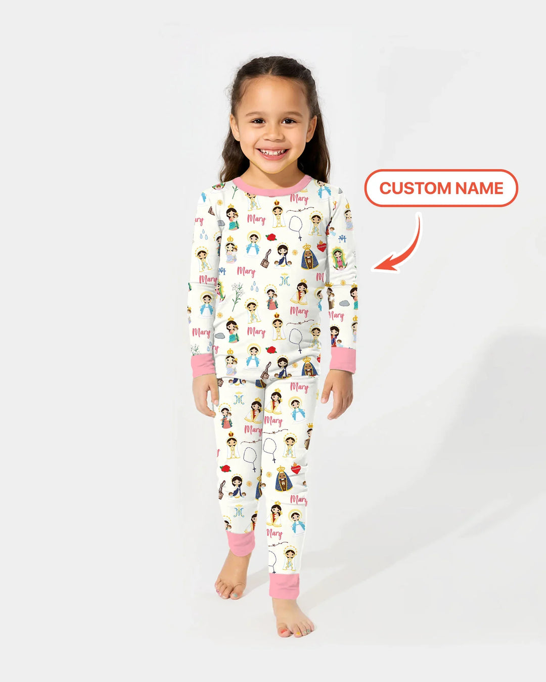 Custom Name Mother Mary Bamboo Two Piece Long Sleeve Pajama Set