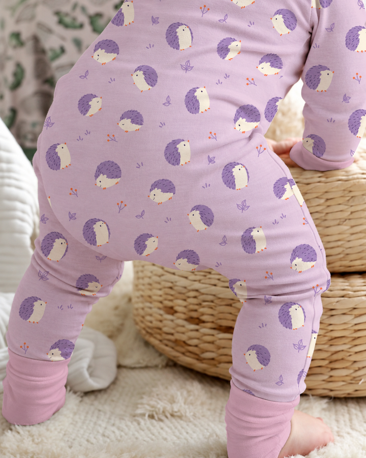 Lavender Hedgehog Meadow Bamboo Convertible Zipper Romper